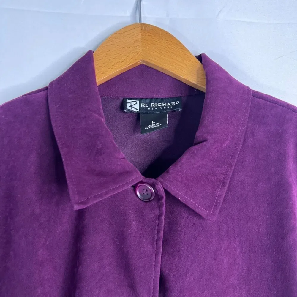 RL Richard Purple Velvety Velour‎ Long Sleeve Button Front Jacket Shirt Large